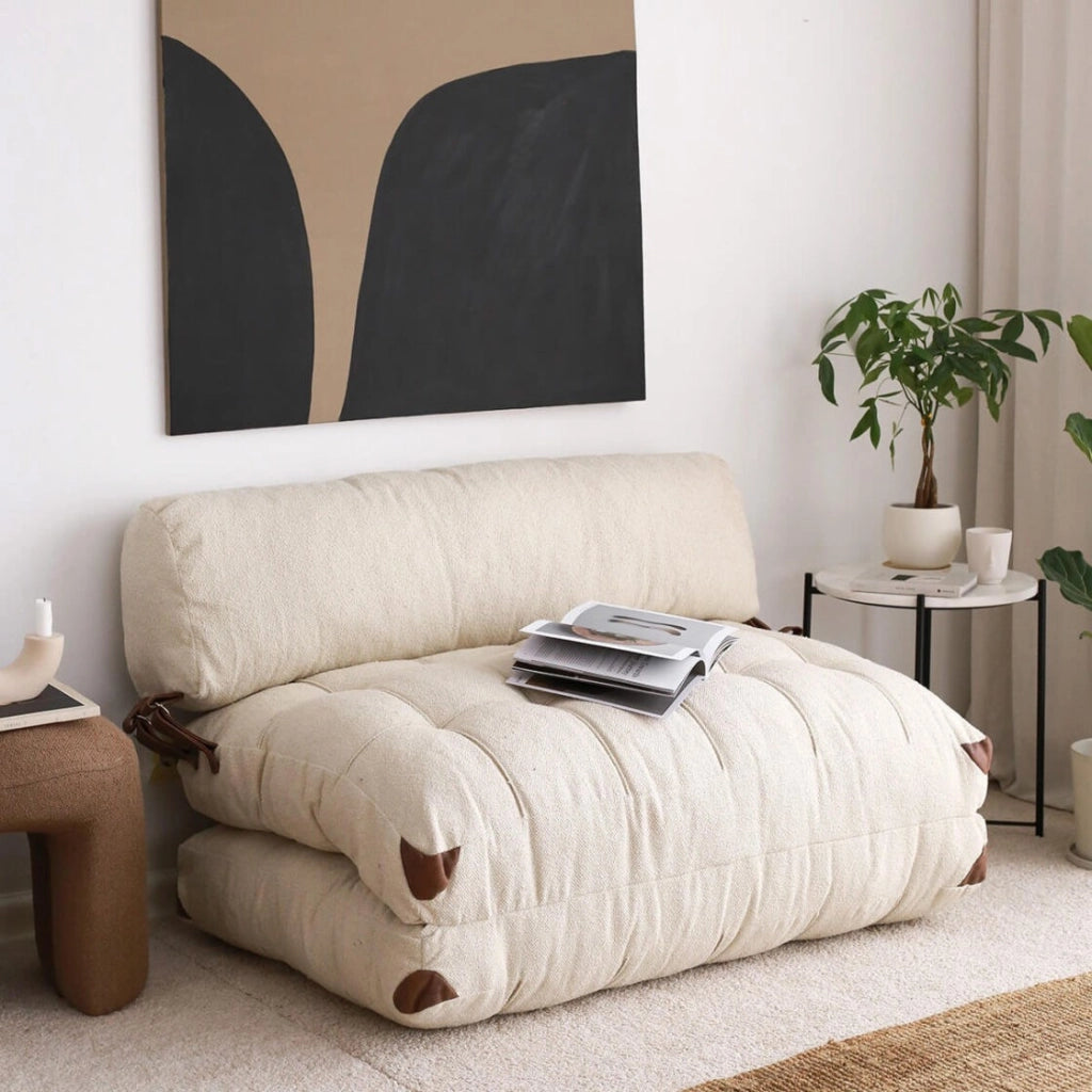 Divano letto a 2 posti in tessuto "Fold" - 120 x 75 x 79 cm - Crema