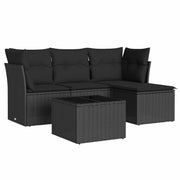 Set Divani da Giardino 5 pz | Set Salotto da Giardino con Cuscini in Polyrattan Nero
