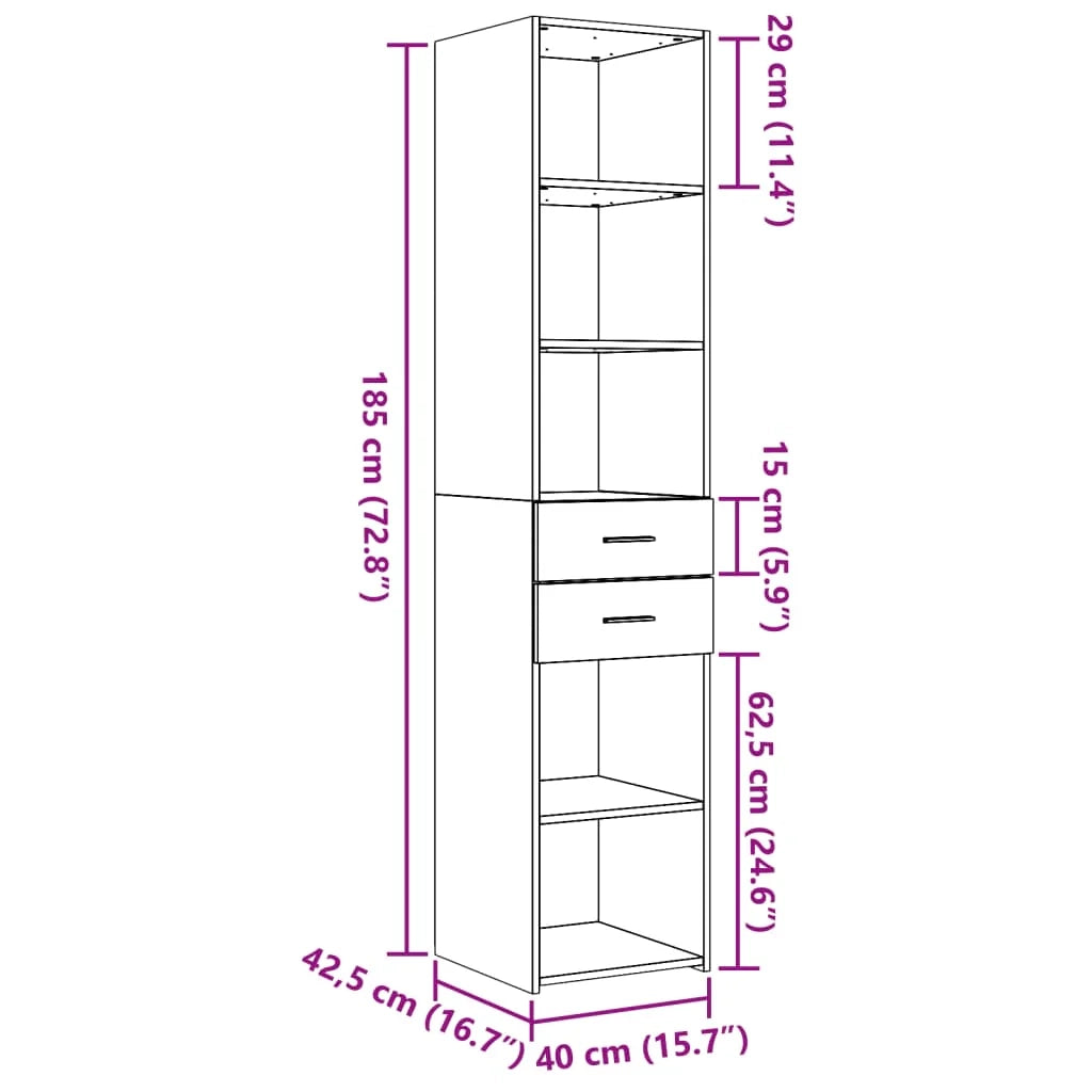 Buffet credenza cassettiera mobiletto mobile contenitore organizer cucina soggiorno salotto alto 40 x 42,5 x 185 cm legno ingegnerizzato marrone 02_0033358