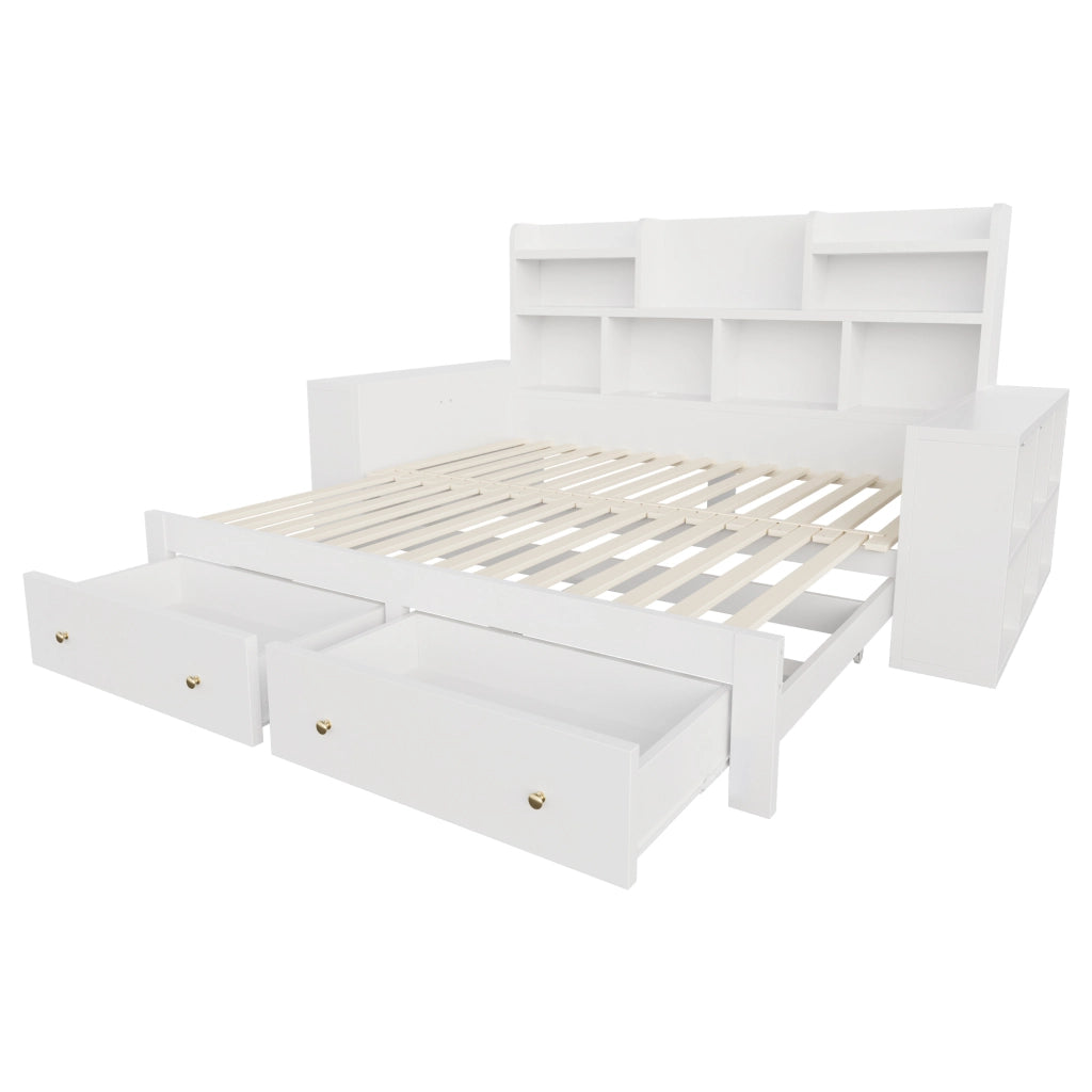 Divano letto estraibile 90x200 cm con contenitore; LED e presa bianco