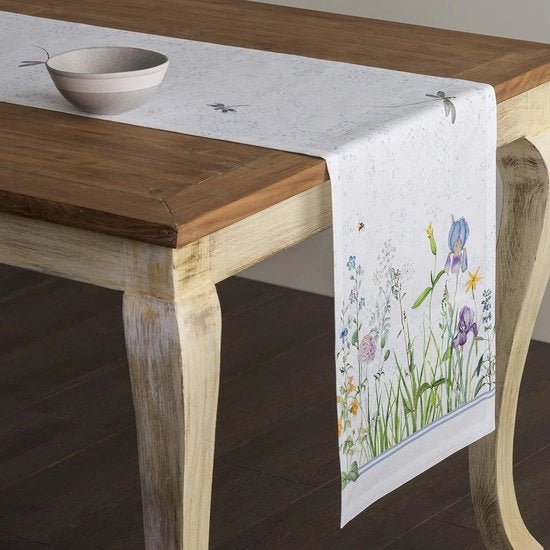 Telaio per tavolo 50 cm x 150 cm, 100% cotone, telaio decorativo lavabile per cucina, festa, matrimonio, ristorante e campeggio, fiori di maggio, primavera/estate