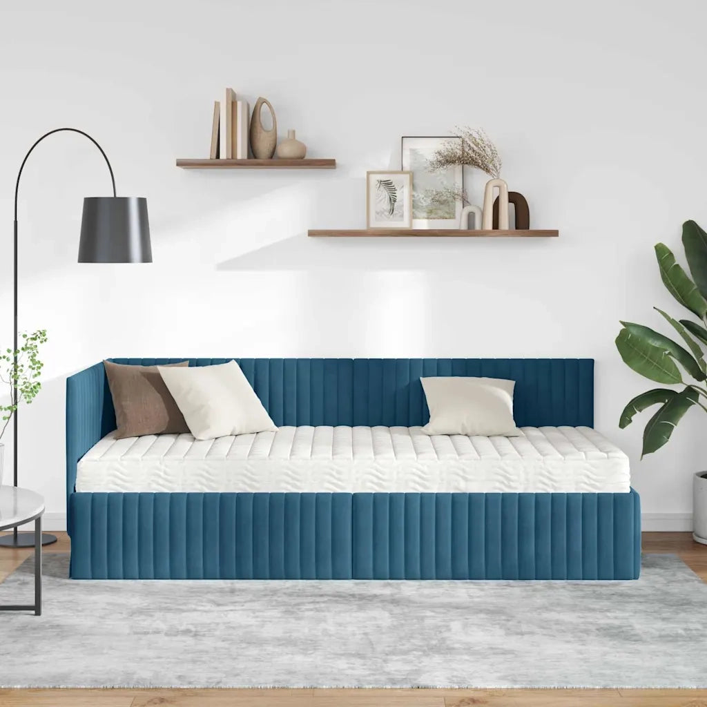 Struttura Letto Angolare con Materasso 2 pcs Blu Velluto