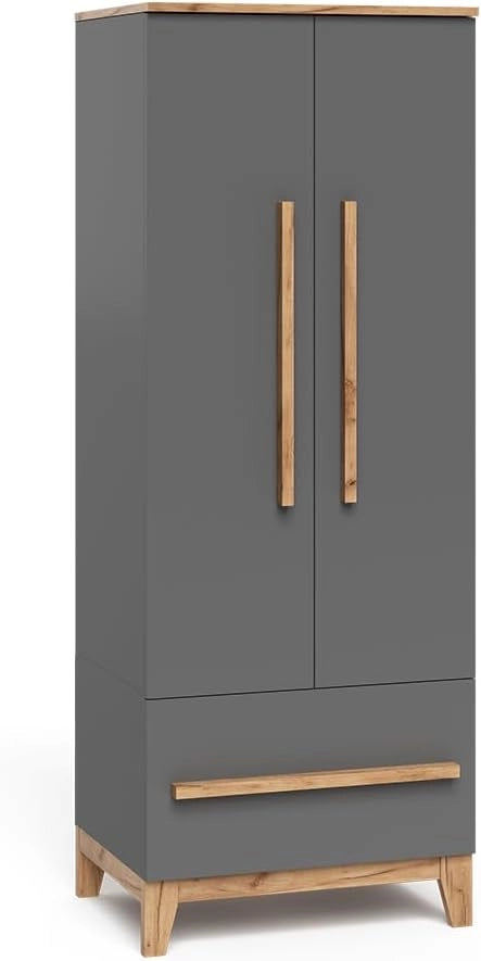 Armadio per bambini Malia, Grigio/Artisan, 70 x 186.8 cm, combinabile con altri mobili della serie Malia
