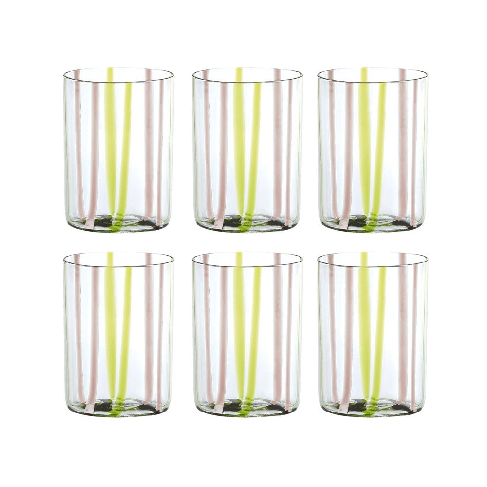 Bicchiere Tirache Zafferano in vetro borosilicato bicolore Verde-ametista box 6 pezzi