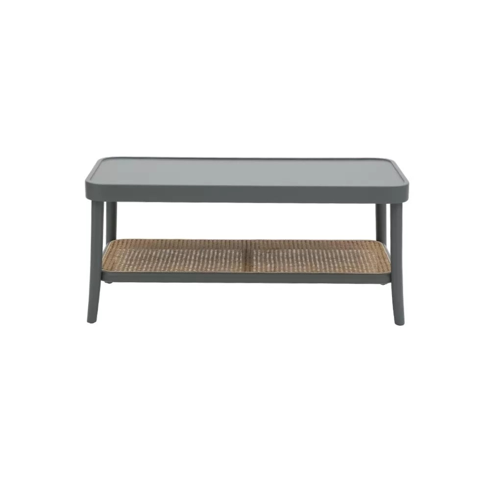 Tavolino contemporaneo legno paglia grigio shabby 100x50x43 - Mobili 2G