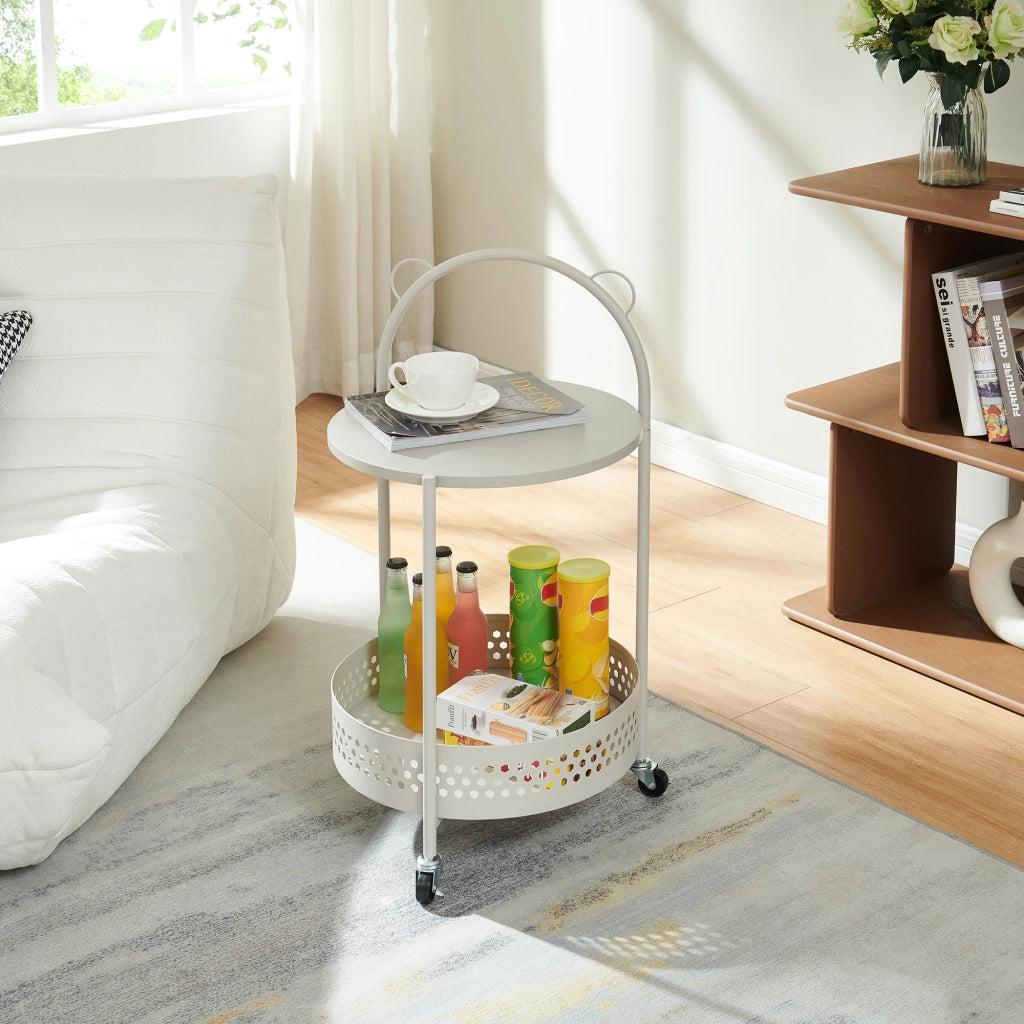 Carrello Portaoggetti Jässaatka a Rotelle Tavolino Rotondo in Acciaio con 2 Ripiani 76 x Ø40 cm - Grigio [en.casa]