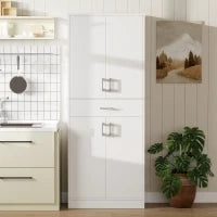 Credenza Cucina Alta con 2 Armadietti e un Cassetto Centrale, Ripiani Regolabili e 4 Ante Totali, Bianco