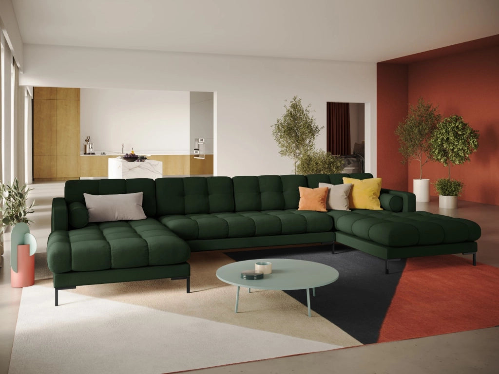 Cosmopolitan Design - Divano panoramico "Bali" 7 posti in tessuto strutturato verde scuro 