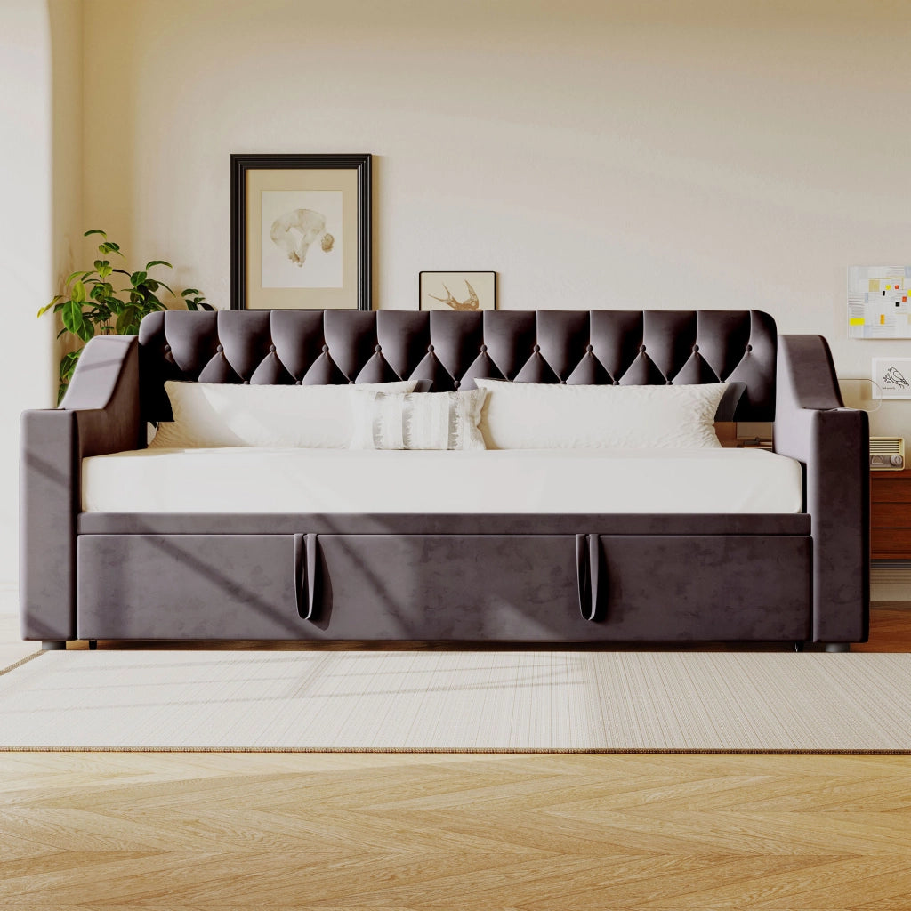 Letto divano poltrona in velluto grigio scuro 90x190 cm