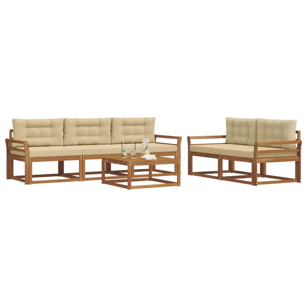 Set di divani da esterno con cuscino 6 pcs Naturale e Beige 3367196