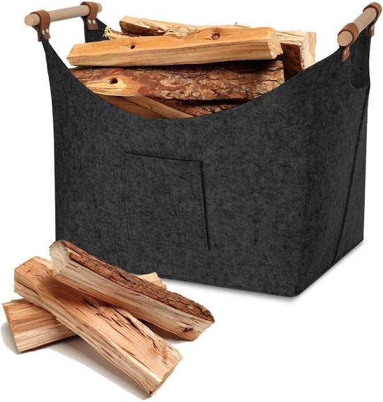 Porta legna pieghevole - cassa per legna da interni - rivestimento 3 mm - cassa in legno per legna da cucina, legna, giornali o legna da ardere - colore grigio scuro