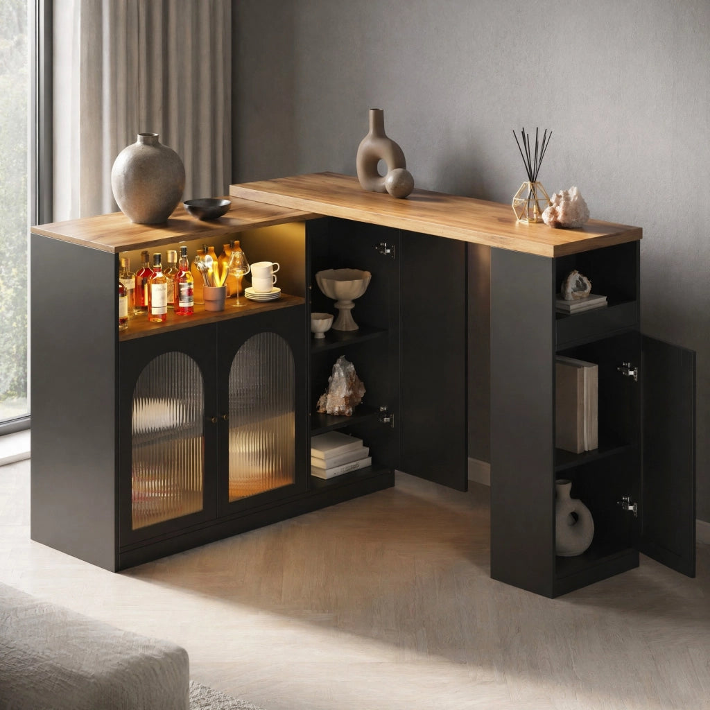 BARTISCH Girevole 360° 108x39,6x97 cm MDF Nero Effetto Legno con LED