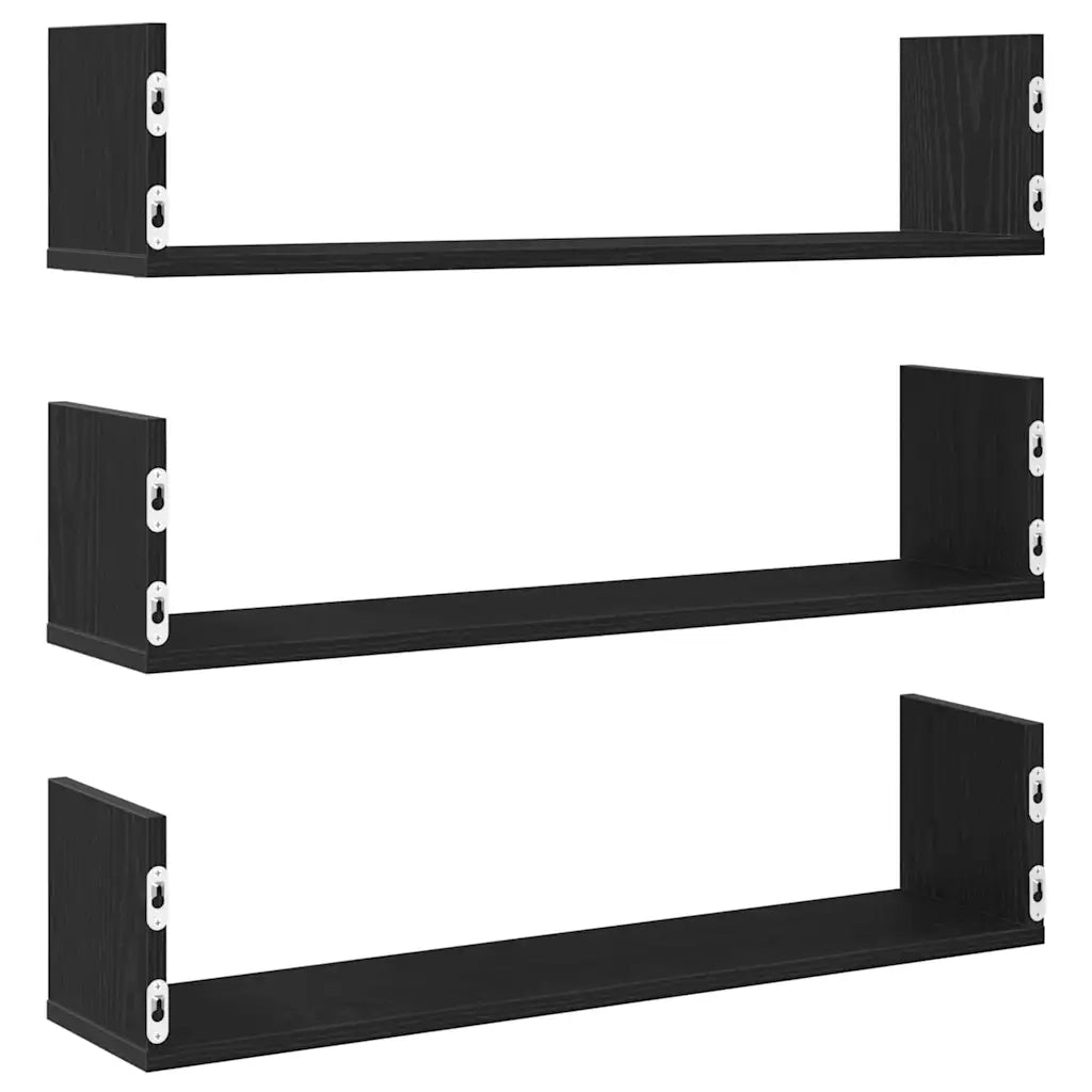 Mensole a Parete 3pz Rovere Nero 80x18x18 cm in Truciolato 868072
