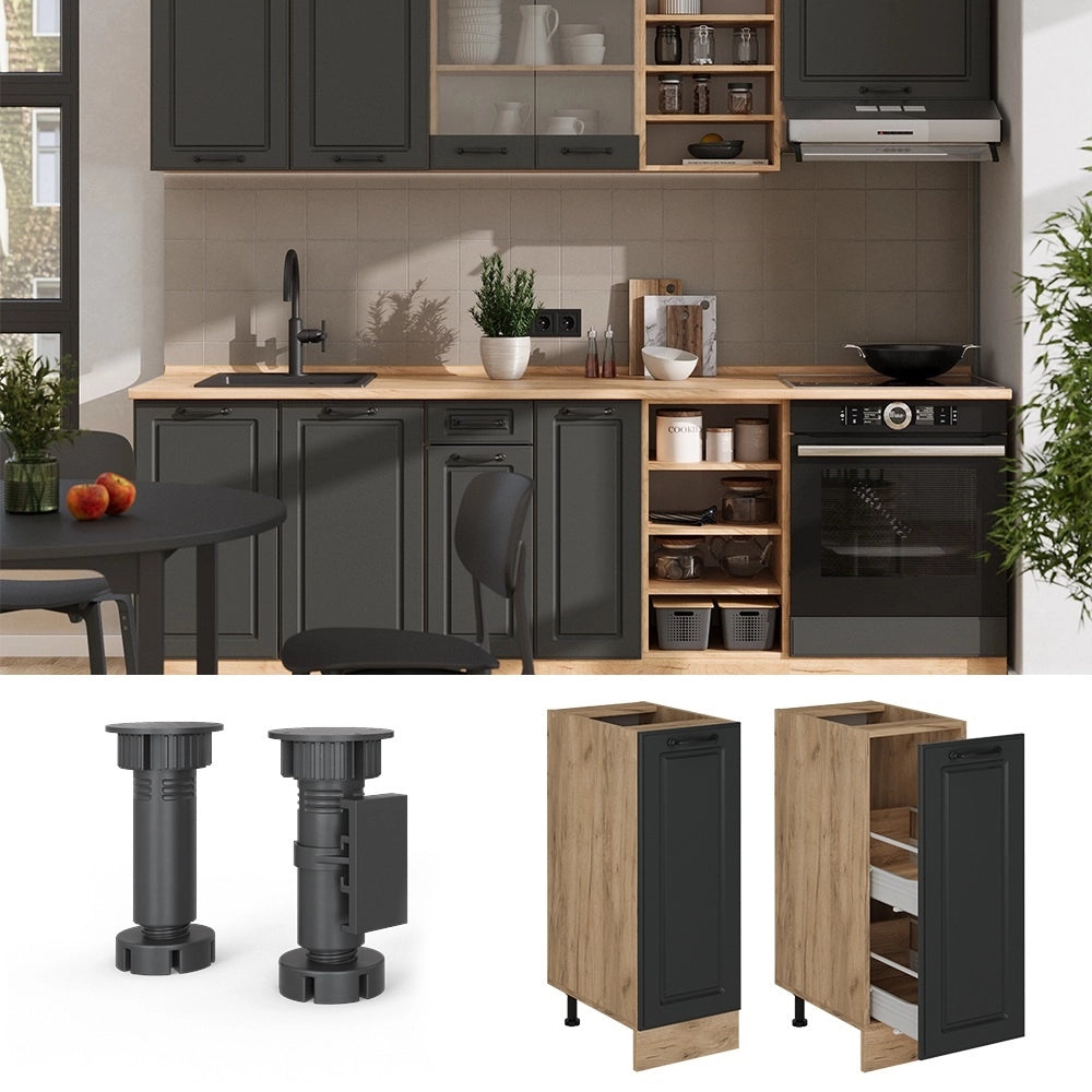 Armadio cucina dispensa alto R-Line Antracite rustico/Rovere dorato 30 cm, PL Rovere Vicco