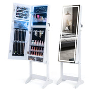 Armadio portagioie in piedi con luci LED specchio a figura intera, Armadio portagioie con 3 angoli regolabili Bianco-Armadietti per gioielli