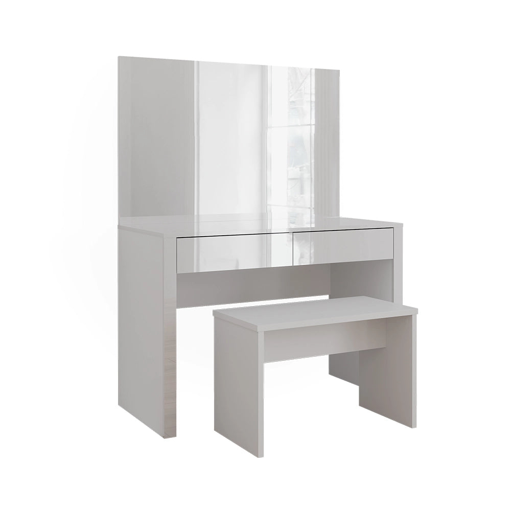 Vicco Tavolino da toilette Bianco lucido/bianco 110 cm con specchio e panca