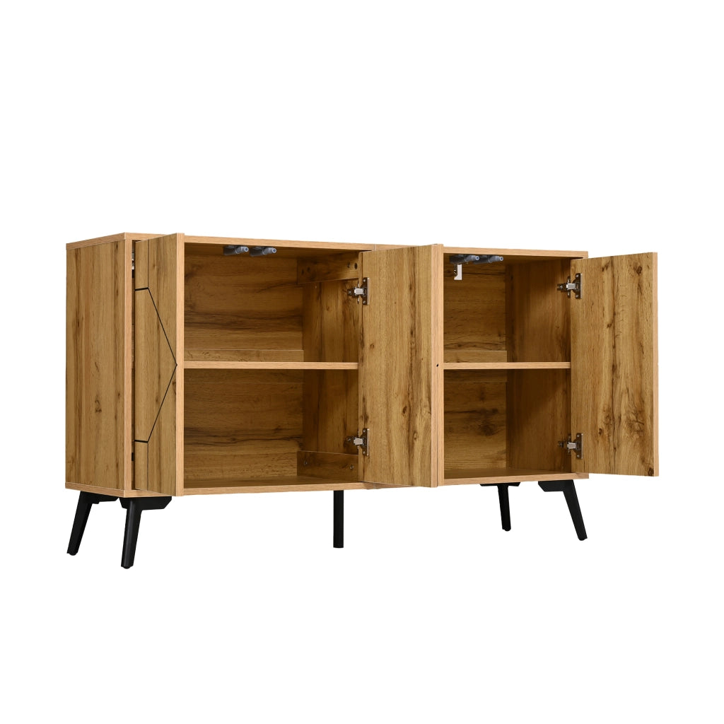 Credenza con 4 ante e 4 vani; apertura a pressione - per soggiorno - in MDF - 120×35×69 cm - naturale