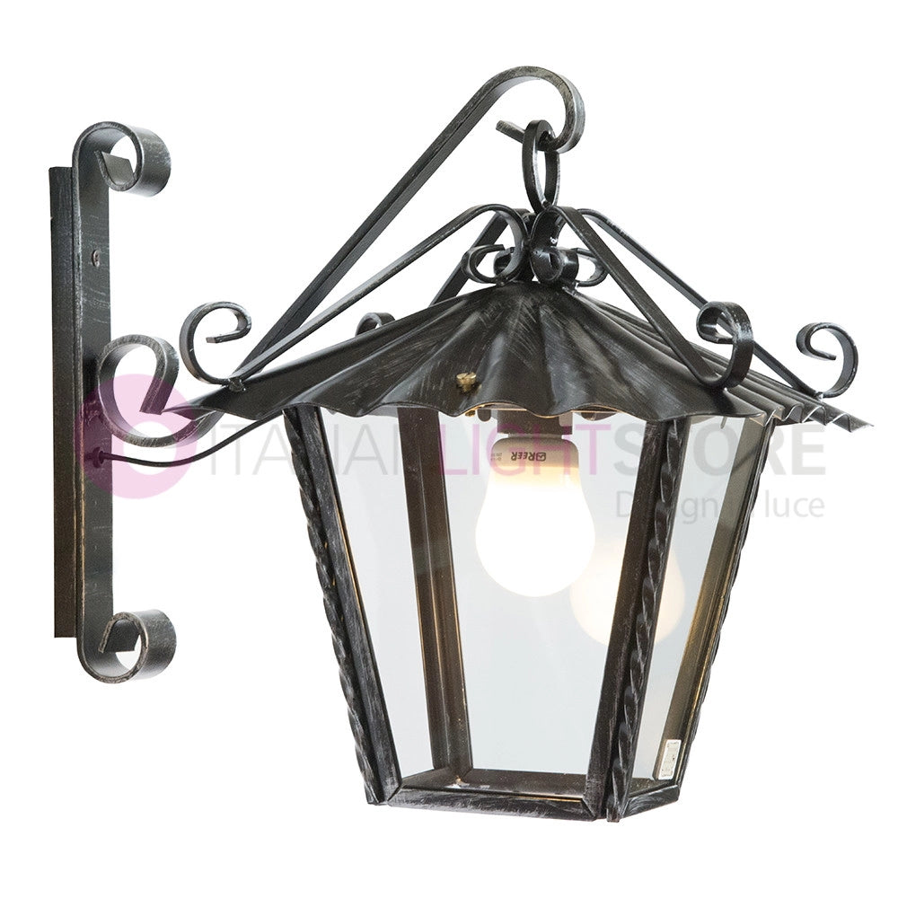 UMBRIA Lanterna Quadrata L. 25 da Parete Ferro Battuto Design Rustico