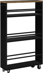 Carrello da cucina con ruote - vettura da cucina multifunzionale - compatta e robusta - progettazione pratica - legno e metallo - nero - 47x80x13 cm