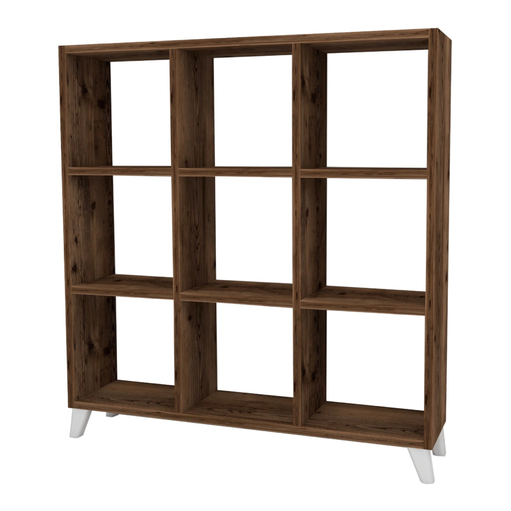 Libreria 'Svedala' Scaffale da Terra con 9 Scomparti Aperti a Forma di Cubo Mobile Espositore - Effetto Rovere Antico [en.casa]