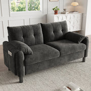 Divano a 2 posti in chenille grigio 158 x 80 x 88;5 cm con tasche laterali e cuscini
