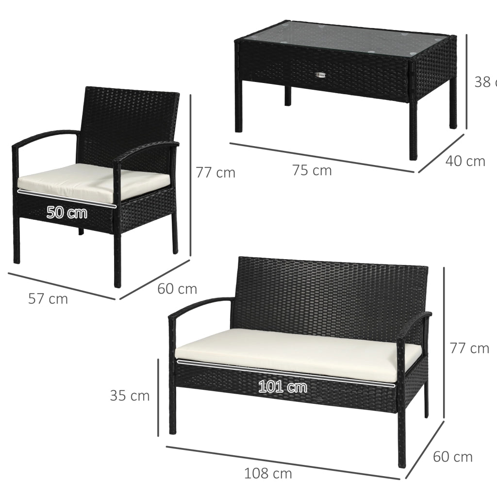 Set da Giardino 4 Pezzi in Rattan PE ¨C zephmum ¨C Nero e Crema