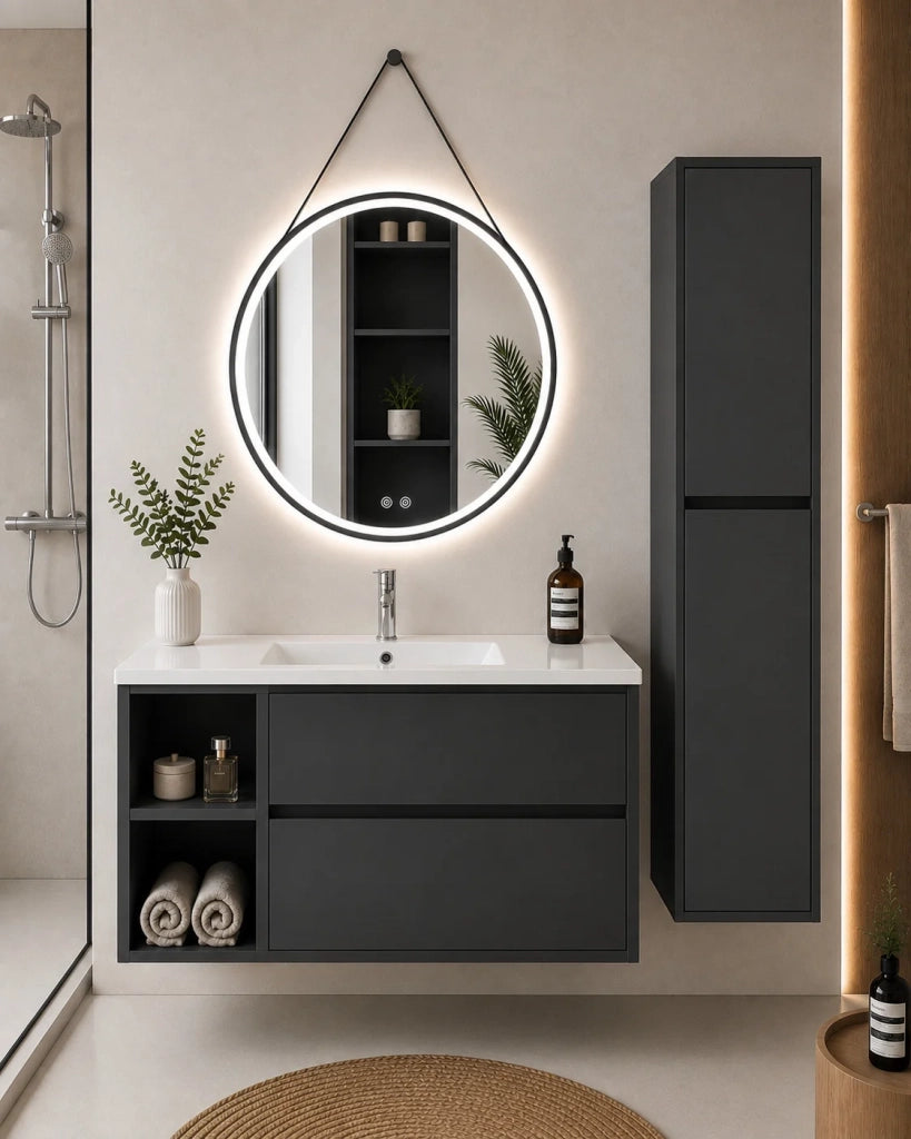 Mobile bagno con lavabo ORIGENBATH ZEUS senza specchio 80x45 cm Sinistra grafite con colonna