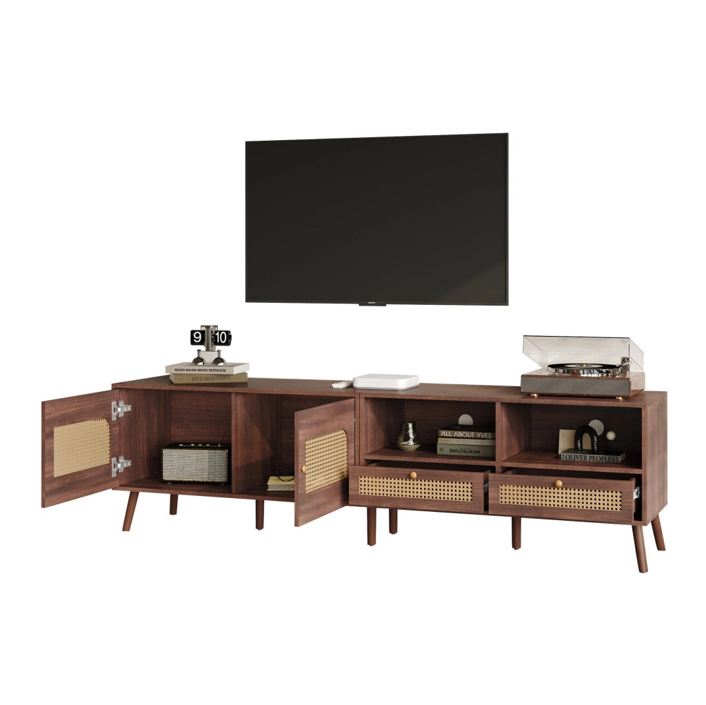 Mobile TV marrone con rattan, 2 ante e 2 cassetti, 200 cm