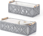 Decor Box Macrame a Mano Telaio Decorativo per WC in Legno Decorativo Organizzatore per Soggiorno Camera da Letto Camera dei Bambini Set da 2 in Grigio