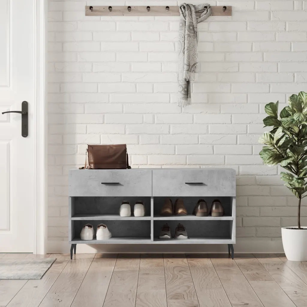 Panca Porta Scarpe-Sgabello-Panca Scarpiera Grigio Cemento 102x35x55cm Legno Multistrato 613641