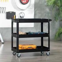 DURHAND Carrello Porta Attrezzi a 3 Livelli in Acciaio con Bordi Alti e 4 Ruote Girevoli, 83x35.3x76 cm, Nero