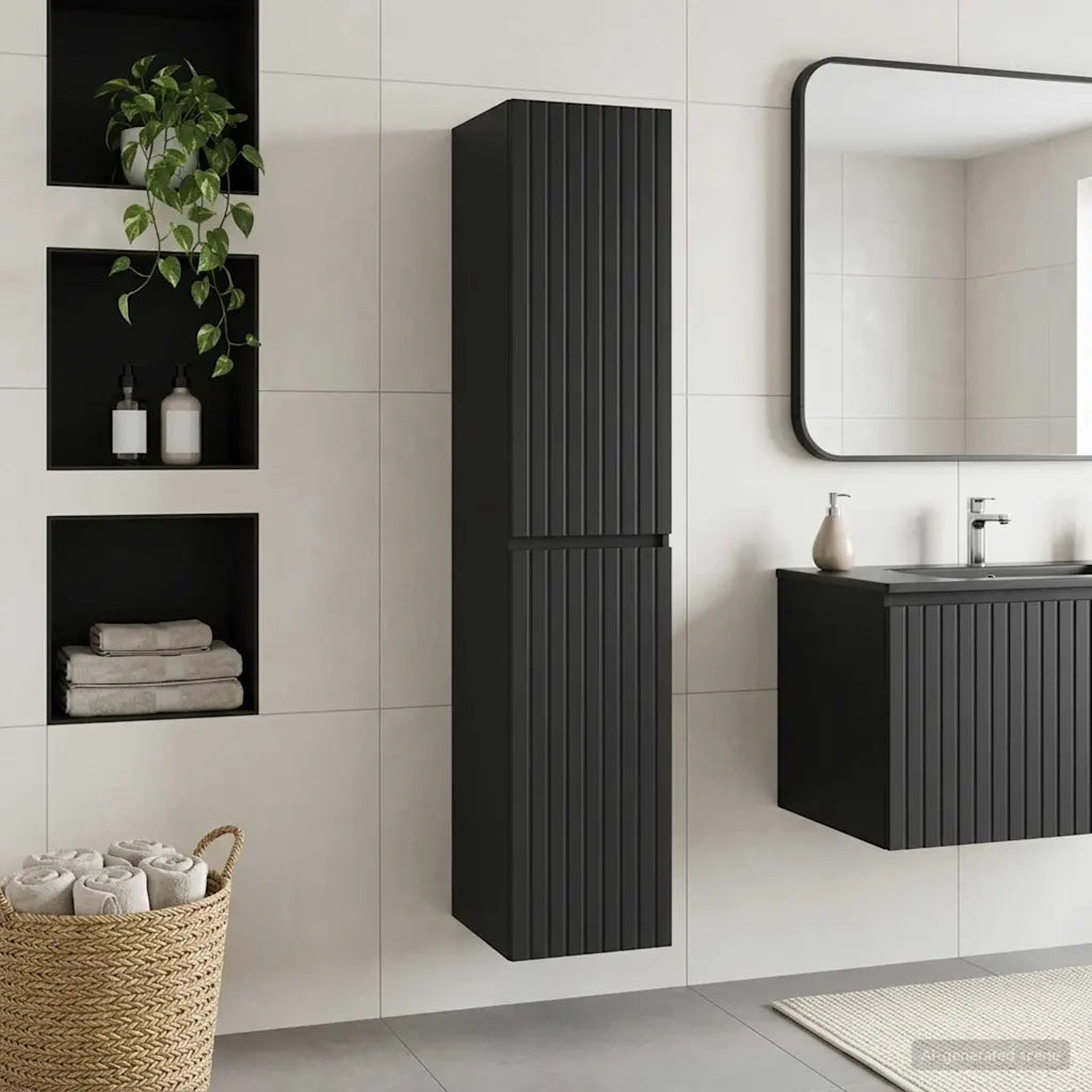 Mobiletto da Bagno a Muro Nero 33 x 34,5 x 160 cm
