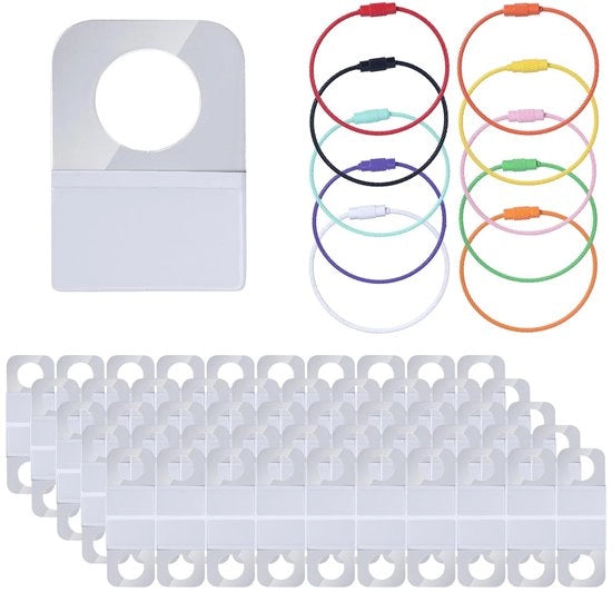 Etichette 100 pezzi, adesivi autoadesivi 32x22mm - Anelli in acciaio inossidabile 10 pezzi - Accessori per organizzare - segnare - plastica e colla - 15,5cm di lunghezza - Etichetta
