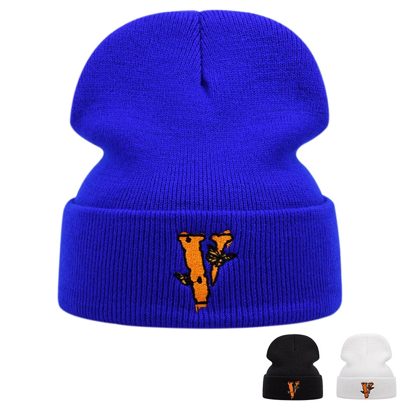 Cappelli invernali caldi con ricamo a farfalla V, colore nero.