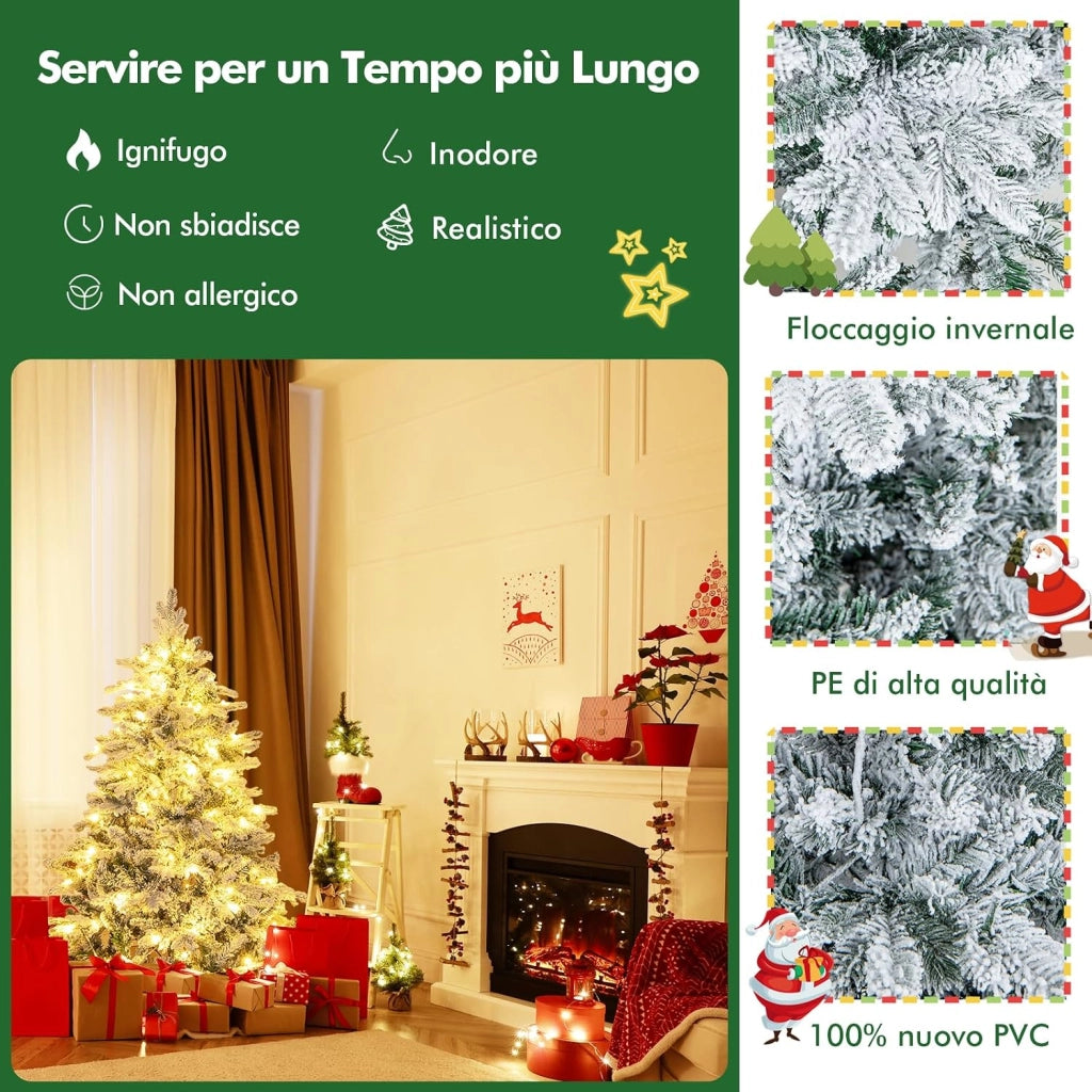 Albero di Natale Innevato 135 CM, Albero di Natale Artificiale Pre-Illuminato con 120 Luci LED, 757 Punte e Giunti a Cerniera (135 cm)