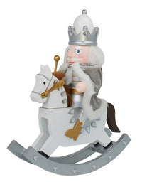 Soldato Schiaccianoci Natalizio 29x8x23 cm con Cavallo a Dondolo Bianco e Argento