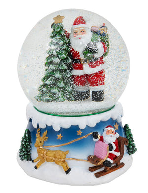 Ampolla Natalizia a Batteria Ø13,5x17,5 cm in Resina con Babbo Natale Slitta Musica e Luci