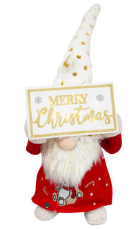 Gnomo Fermaporta Natalizio H64 cm con Cartello e LED “Merry Christmas” Rosso