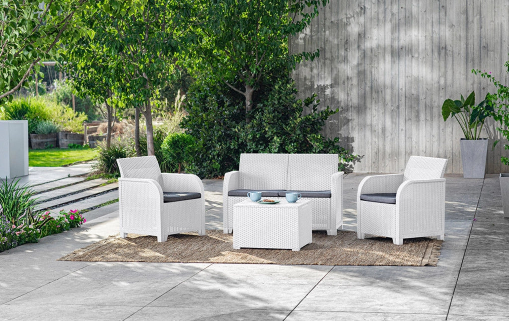 Set da Giardino Divano 2 Poltrone e Tavolino in Resina Keter Rosalie Lounge Bianco