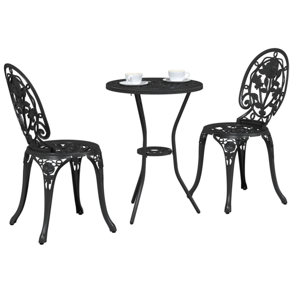 Set Bistro da Giardino 3 Pezzi in Alluminio Fuso Nero