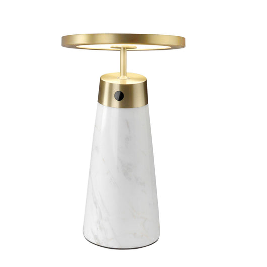 Lampada da tavolo in marmo bianco e acciaio dorato