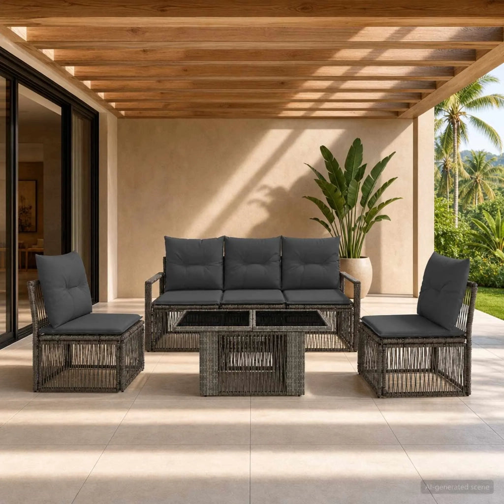 Set Divano da Giardino 6 pz Grigio e Grigio Scuro polyrattan 3437075