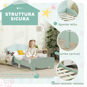 Struttura Letto Singolo per Bambini Orso 143,5x80x55 cm con Sponde Laterali in Legno Verde