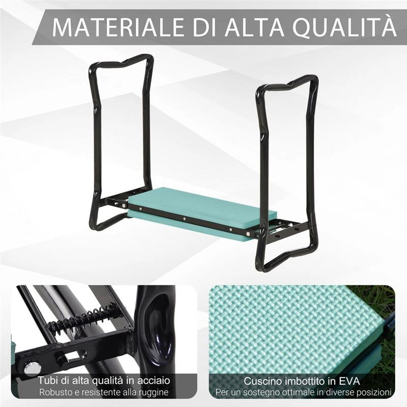 SEDIA INGINOCCHIATOIO DA GIARDINO PIEGHEVOLE IN ACCIAIO CON CUSCINETTO IN GOMMAPIUMA 58X28X49CM