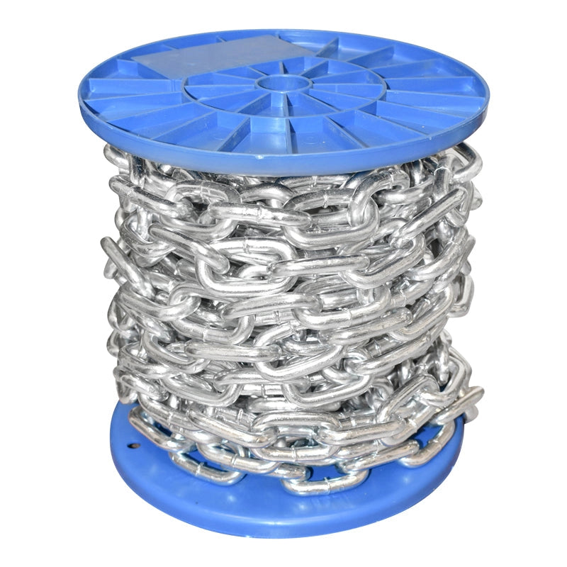 Catena elettrozincata 7,9x32,3x30mm DIN5685A 10m/rotolo tamburo di plastica
