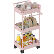 Carrello da Cucina 3 Ripiani con Ruote ¨C Xylo ¨C Rosa con Cestini Estraibili
