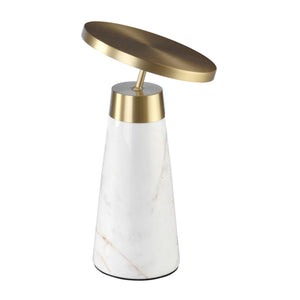 Lampada da tavolo in marmo bianco e acciaio dorato