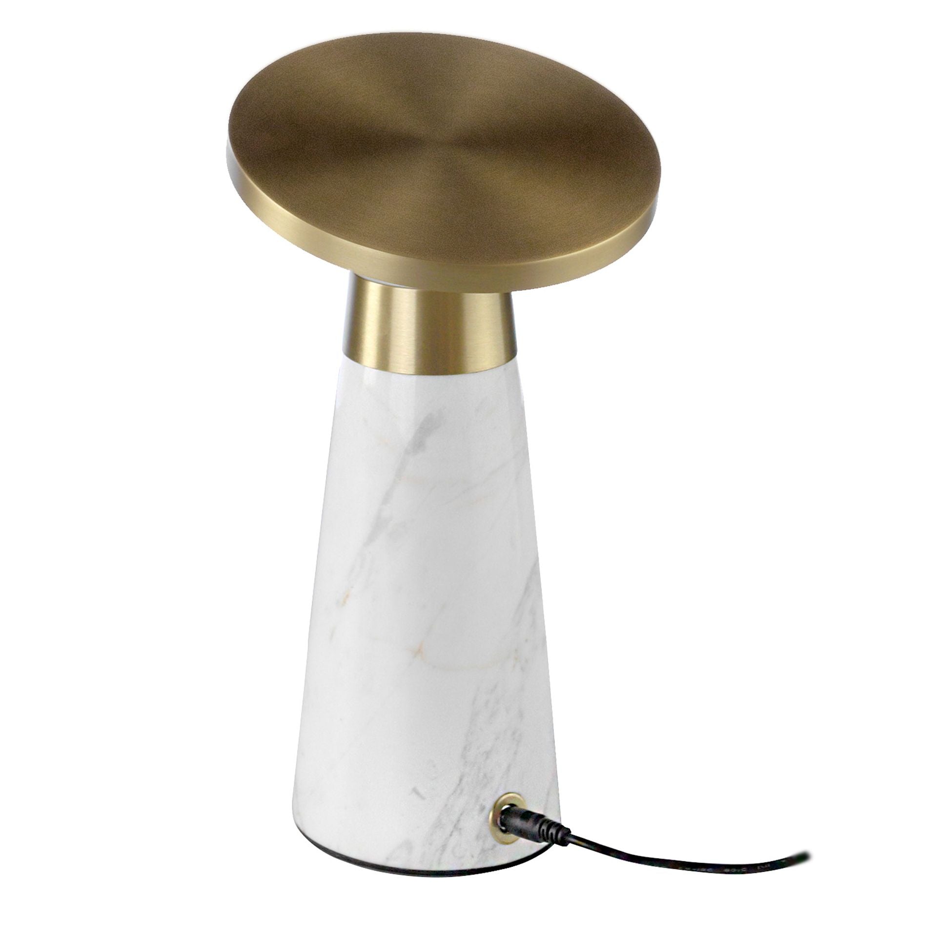 Lampada da tavolo in marmo bianco e acciaio dorato
