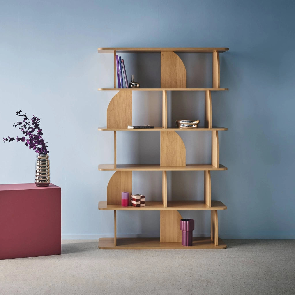 Libreria esotica in legno a 5 livelli, quercia