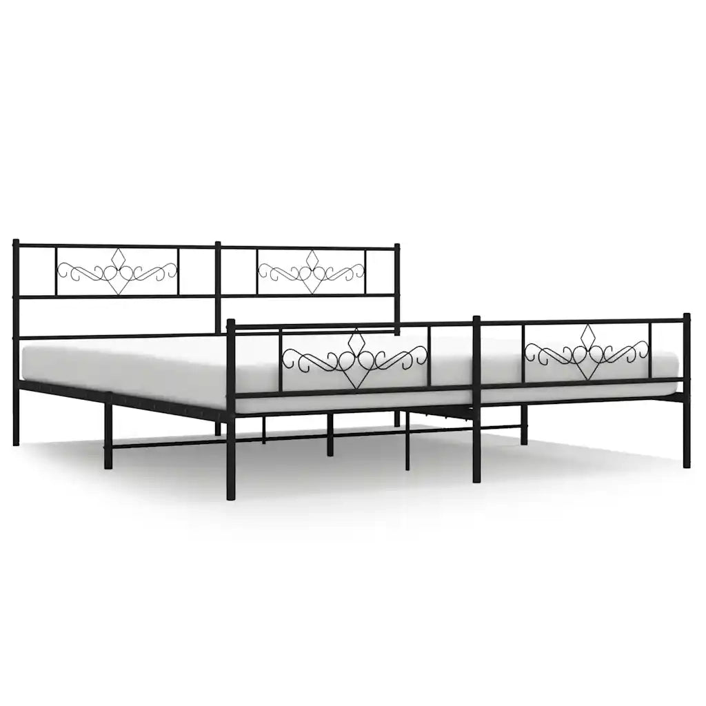 Letto matrimoniale | Letto per adulti | Giroletto con Testiera e Pediera Metallo Nero 183x213 cm